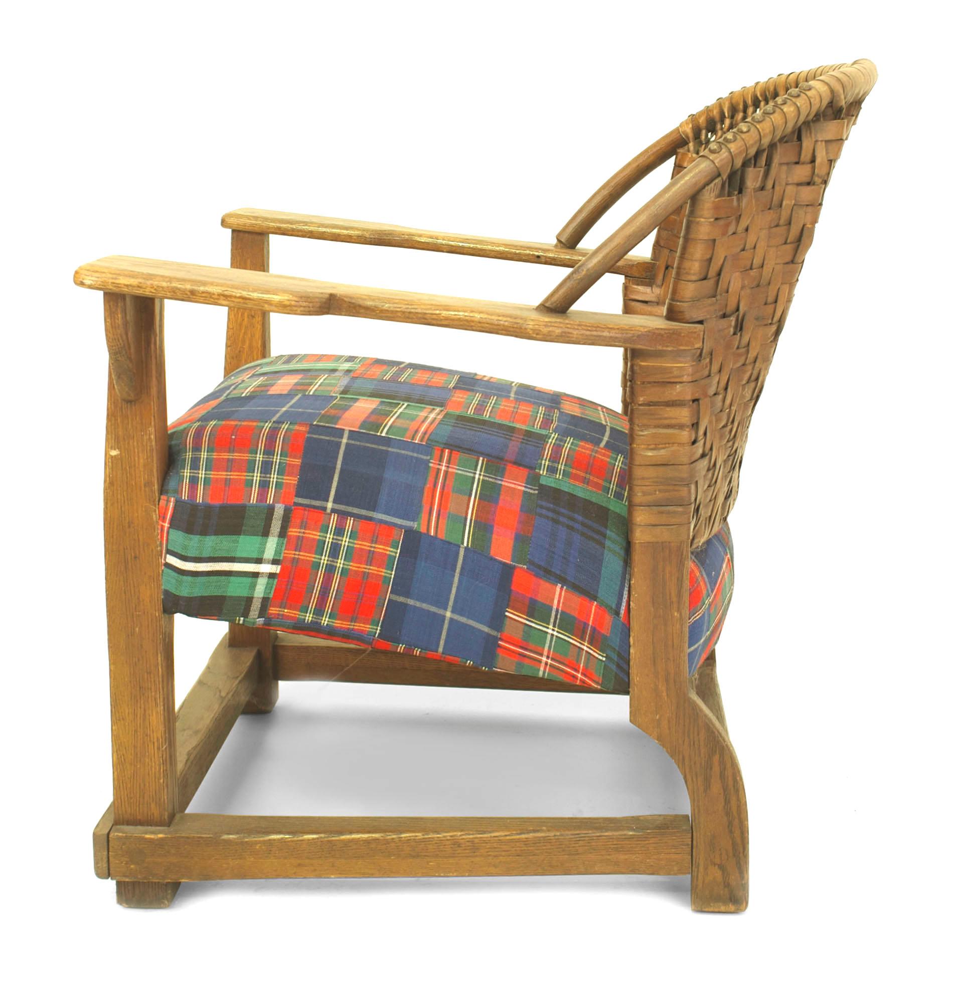 Rustic Pair of Old Hickory Plaid Armchairs