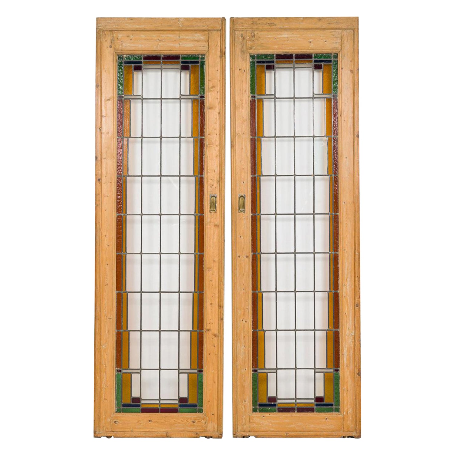 Paire de portes en pin et verre de style Mission américaine en vente