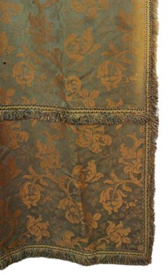 Pair of American Mission Style Green and Gold Floral Silk Drapes