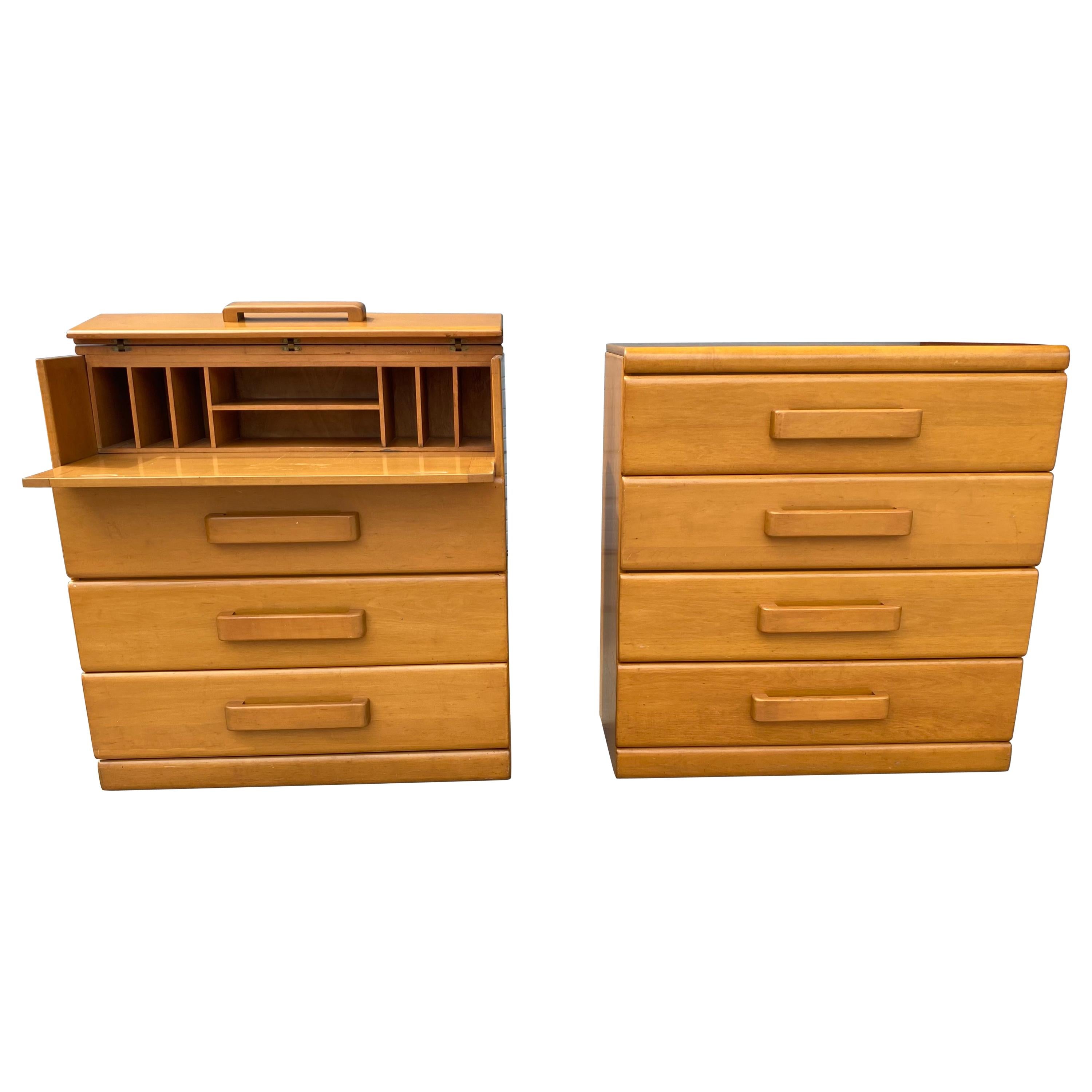 Pair of American Modern 4 Drawer Chests / Desk, Russel Wright, Conant Ball