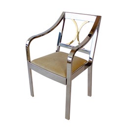 Pair of American Modern Armchairs in Polished Steel and Brass, Karl Springer