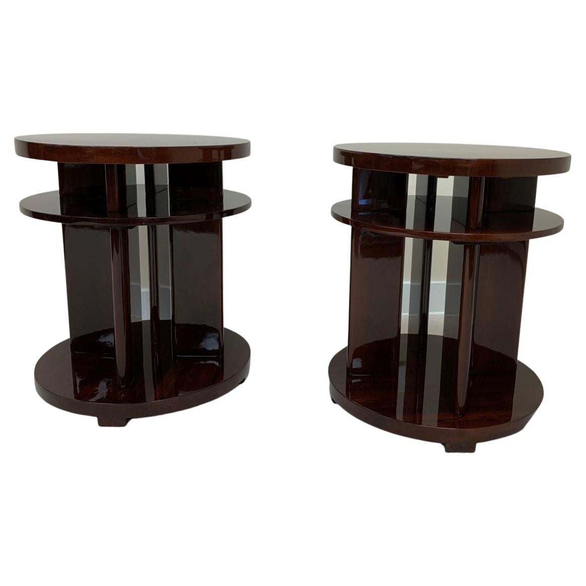 Stained Pair of American Modern Art Deco Machine Age Three Tier Side Table, circa 1930’s