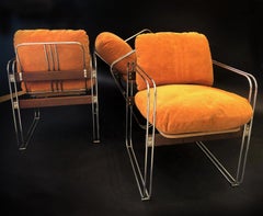 Pair of American Modern "Ascona" Chrome/Walnut Chairs, Heinz Meier for Landes