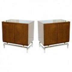 Pair of American Modern Burled-front Bedside Tables, American of Martinsville