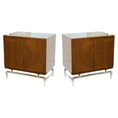 Pair of American Modern Burled-front Bedside Tables, American of Martinsville