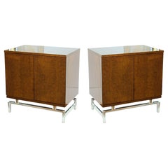 Vintage Pair of American Modern Burled-front Bedside Tables
