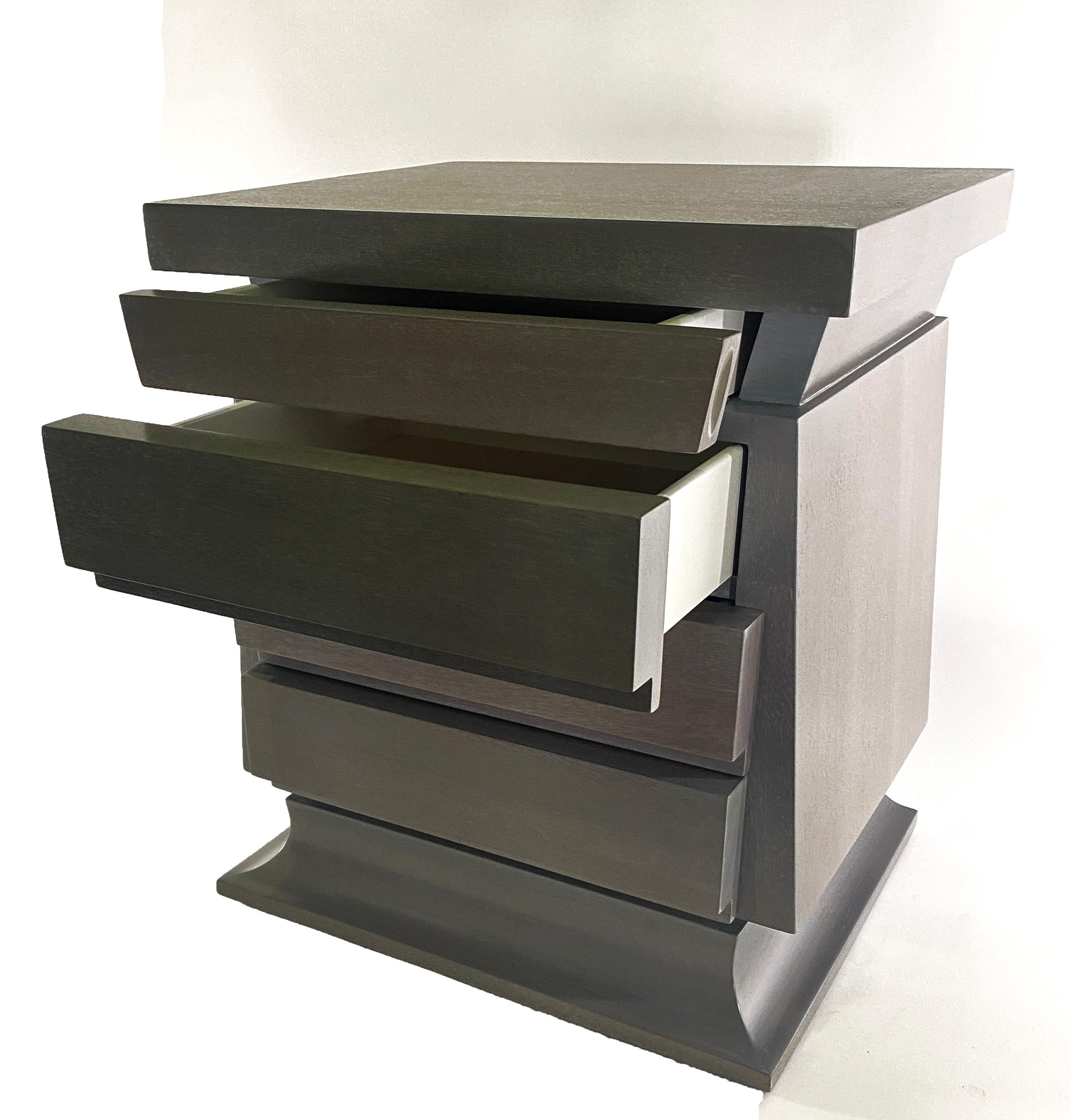 Mid-20th Century Pair of American Modern Cerused Grey Nightstands, Harold Schwartz for Romweber For Sale