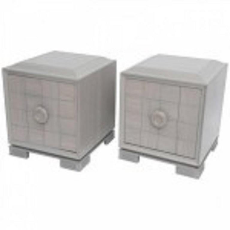 Mid-Century Modern Pair of American Modern Cerused Oak Grey Cabinets, Attributed to James Mont For Sale