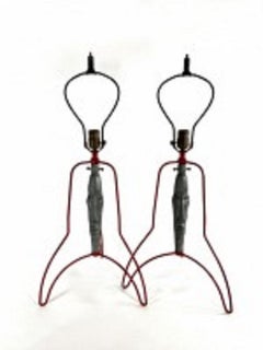 Pair of Mid-Century Modern Figural Iron Table Lamps, Hand-Crafted, USA
