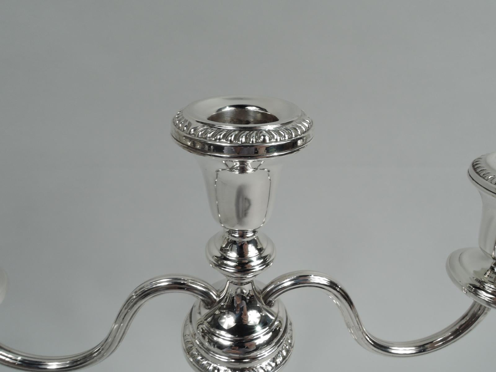 Pair of American Modern Georgian Sterling Silver 3-Light Candelabra In Good Condition In New York, NY