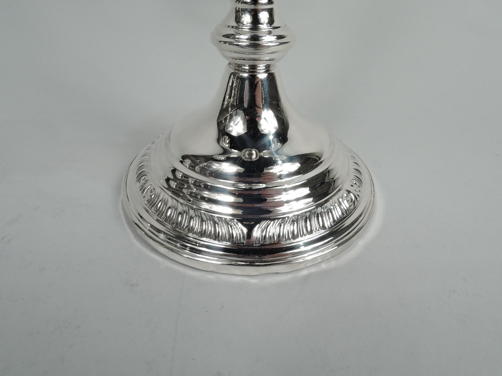 Pair of American Modern Georgian Sterling Silver 3-Light Candelabra 1