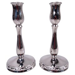 Pair of American Modern Georgian Sterling Silver Candlesticks