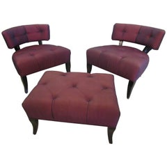 Pair of American Modern Klismos Slipper Chairs and Ottoman, Billy Haines, 1950s