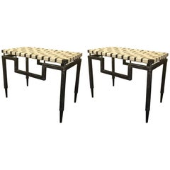 Pair of American Modern Leather and Steel Stools