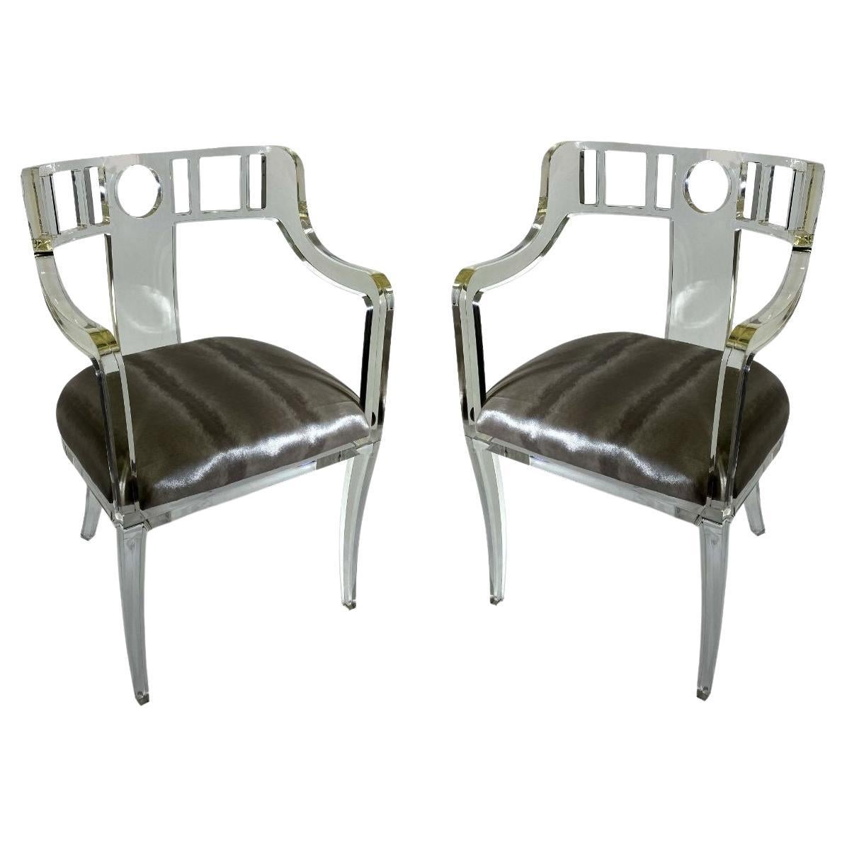 Pair of American Modern Lucite Chair Armchairs, Geoffrey Bradfield For Sale
