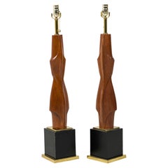 Paire de lampes de table American modern en acajou et laiton, Laurel Lamp Company