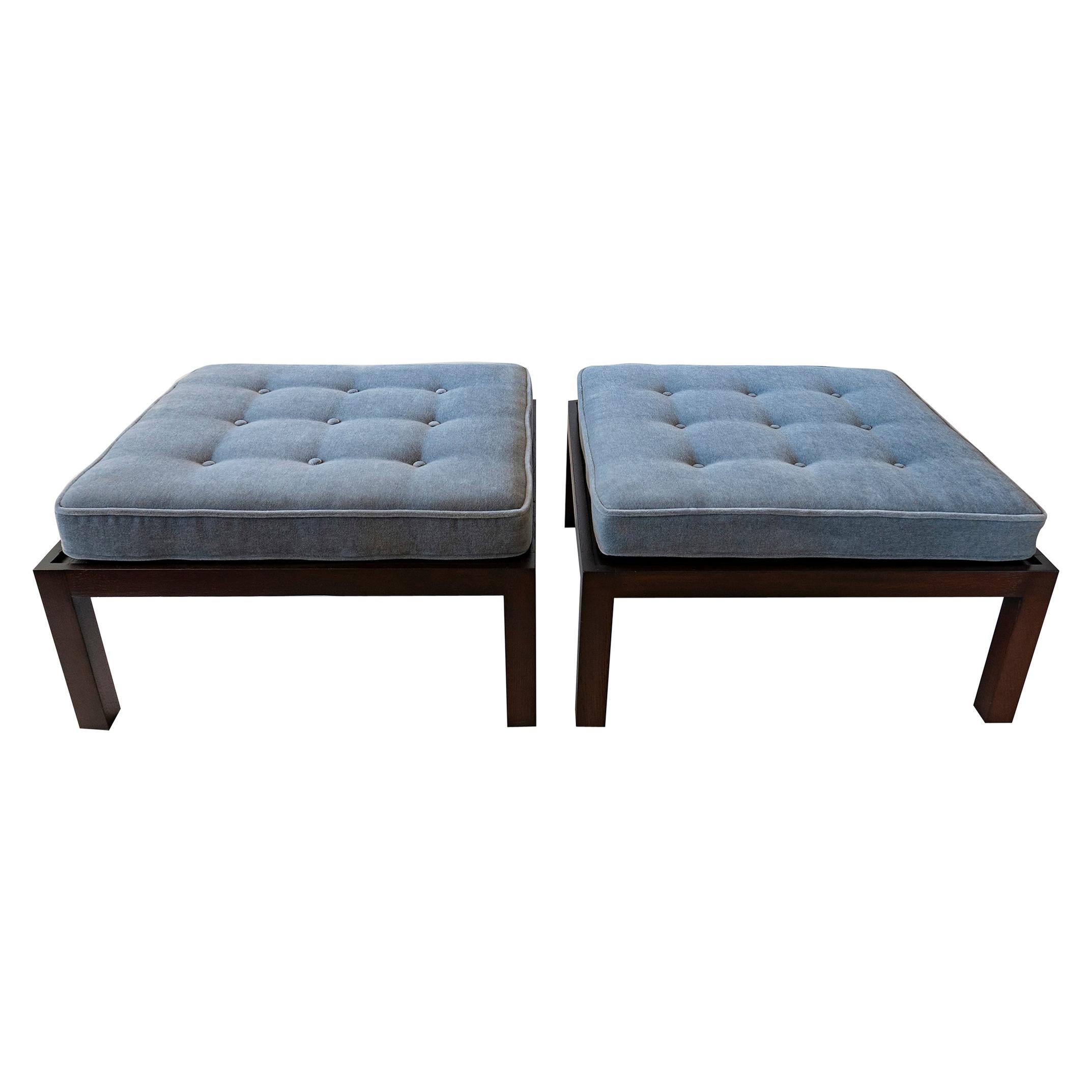 Pair of American Modern Oversized Dark Walnut Benches/ Ottomans