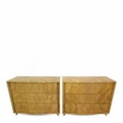 Pair of American Modern Parchment Three-Drawer Chests, Gilbert Rohde