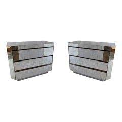 Retro Pair of American Modern Polished Chrome Citiscape Chests, Paul Evans