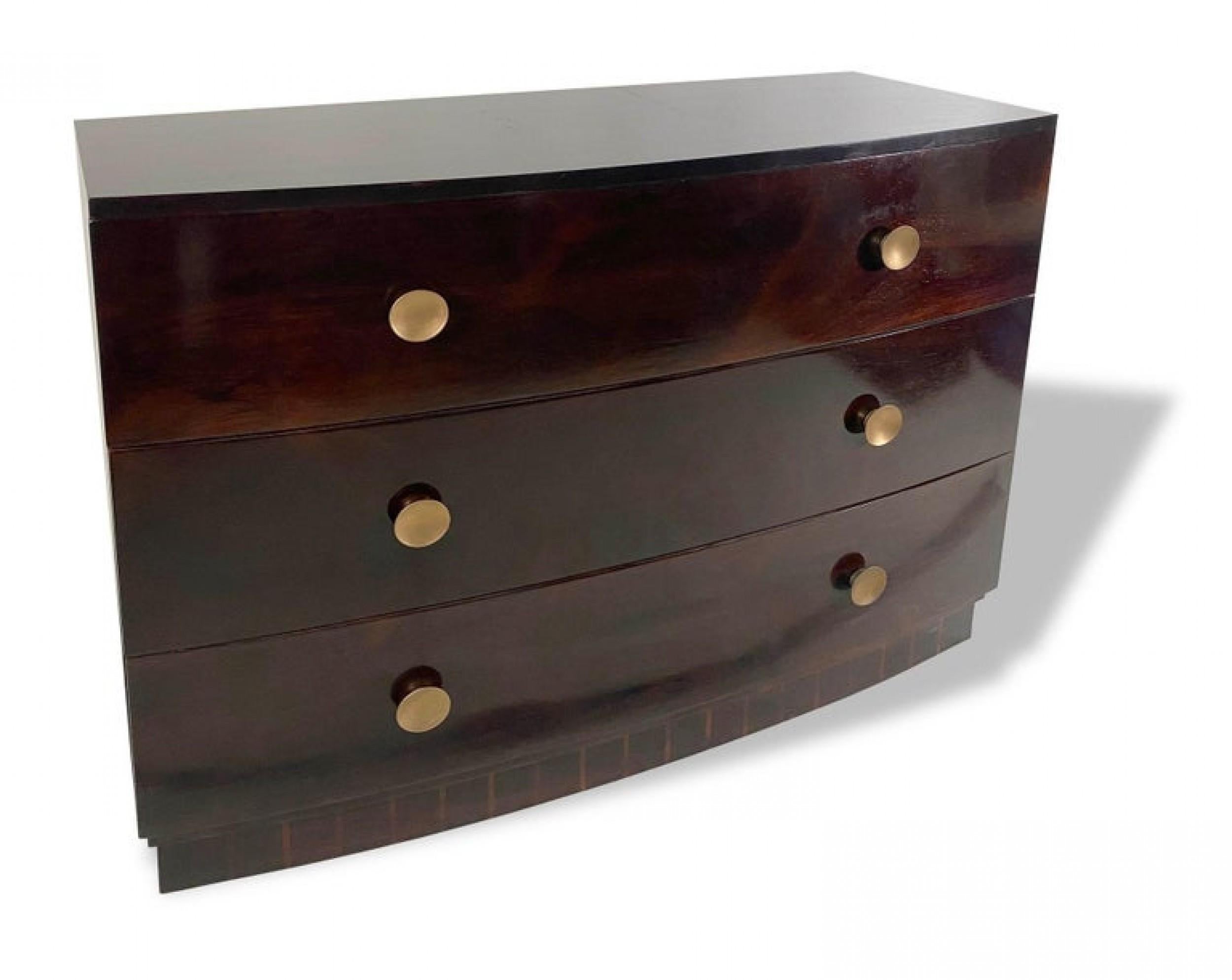 Pair of American Modern Rosewood Three-Drawer Chests, Gilbert Rohde.