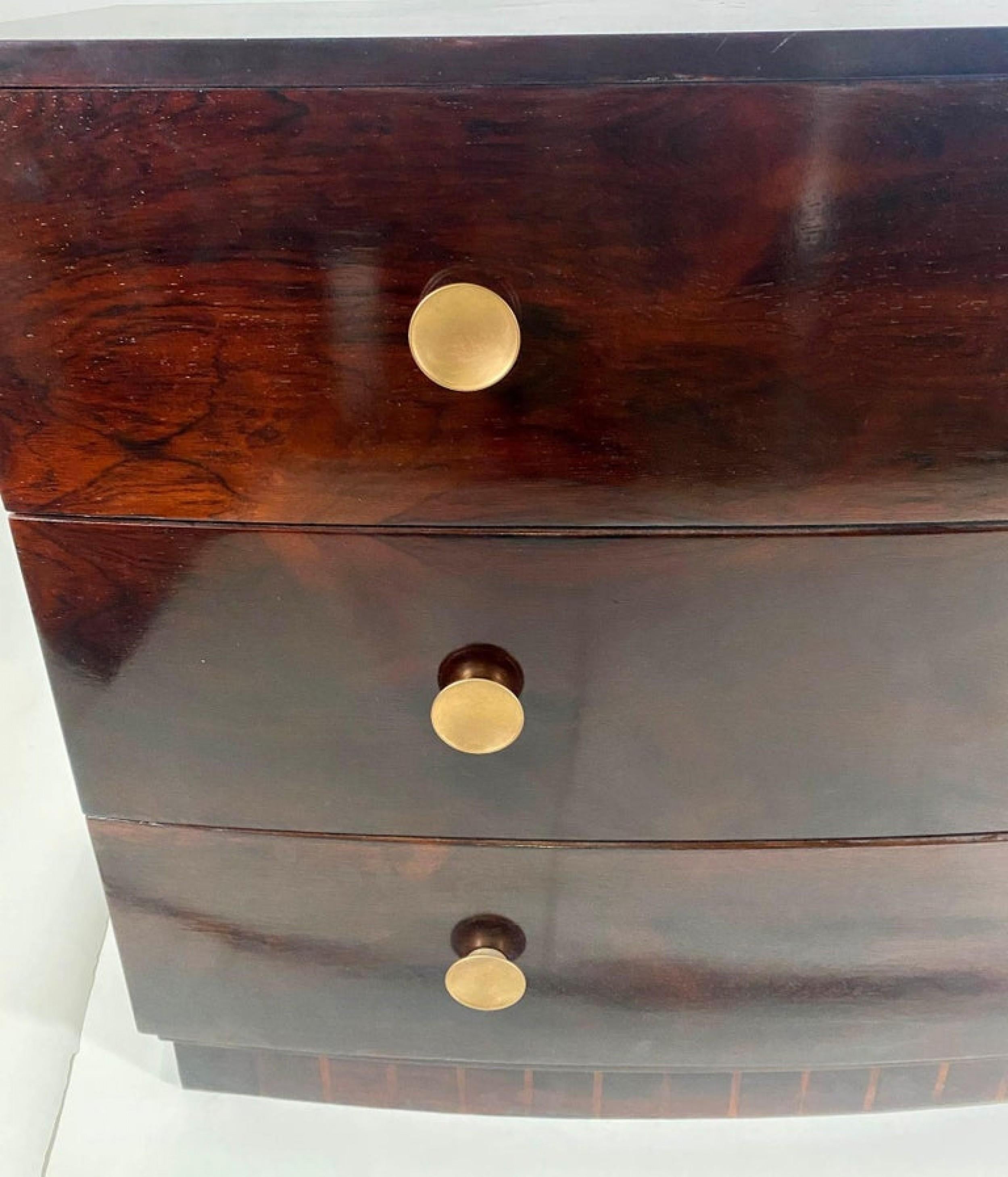 Mid-Century Modern Pair of American Modern Rosewood Three-Drawer Chests, Gilbert Rohde For Sale