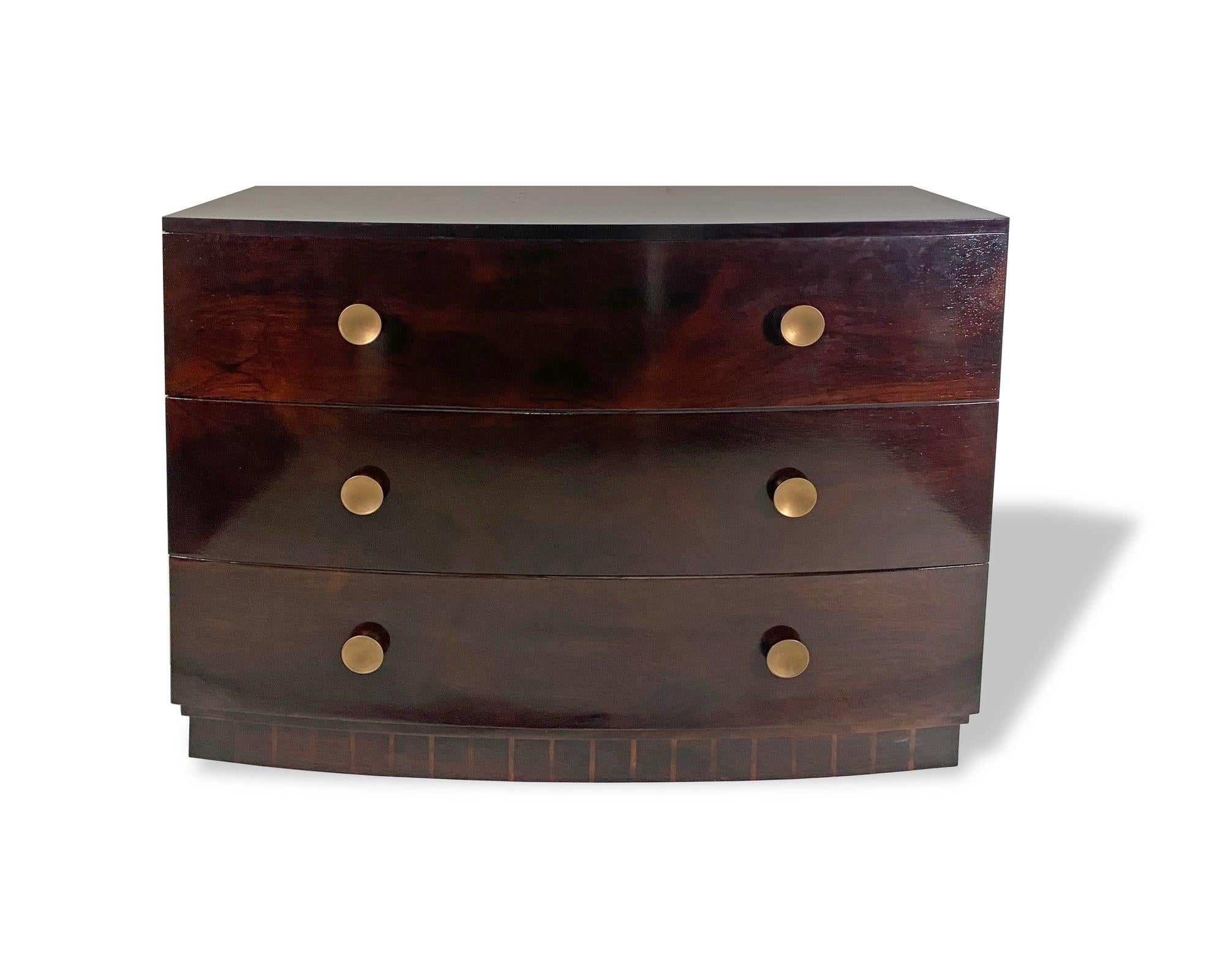 Pair of American Modern Rosewood Three-Drawer Chests, Gilbert Rohde For Sale 4