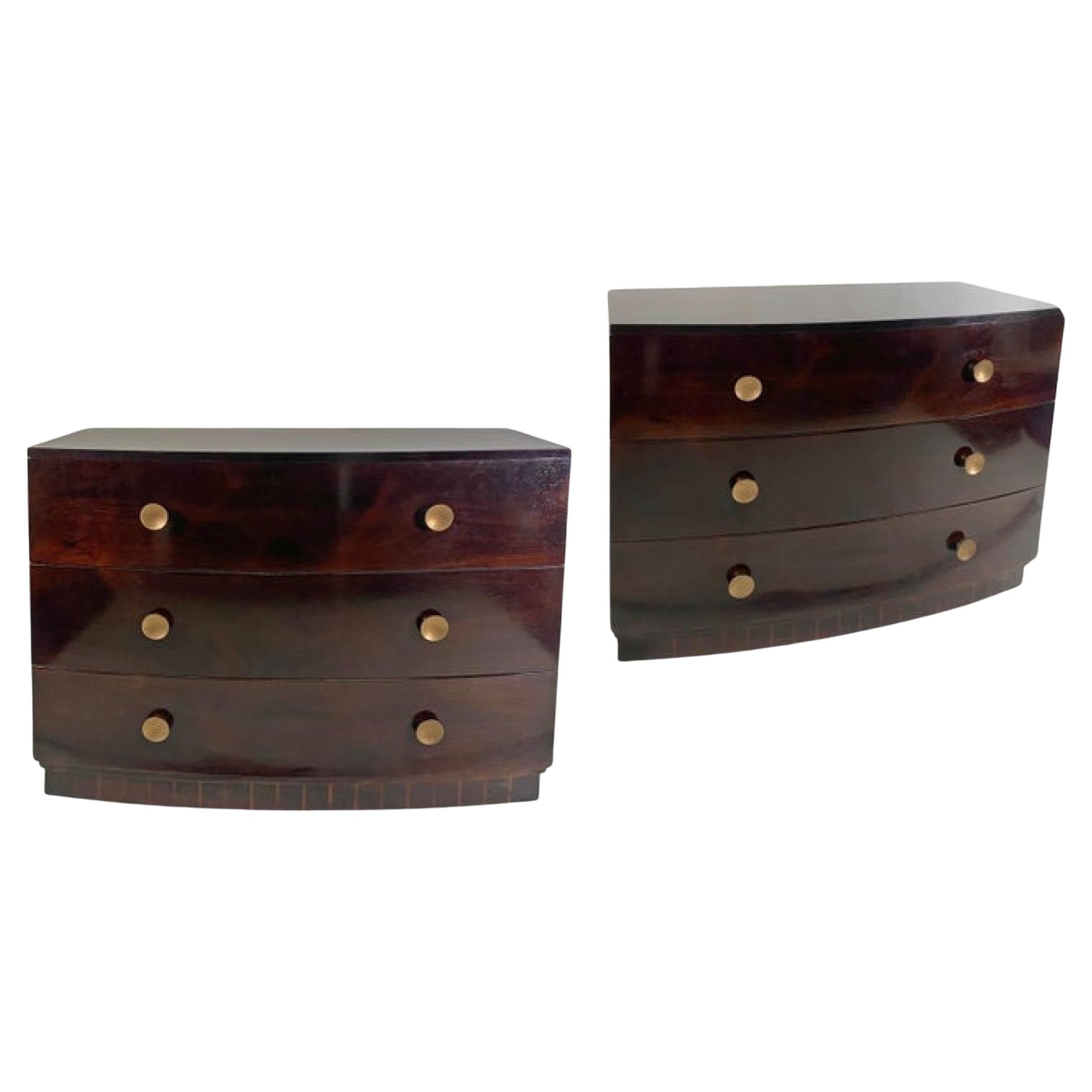 Pair of American Modern Rosewood Three-Drawer Chests, Gilbert Rohde For Sale