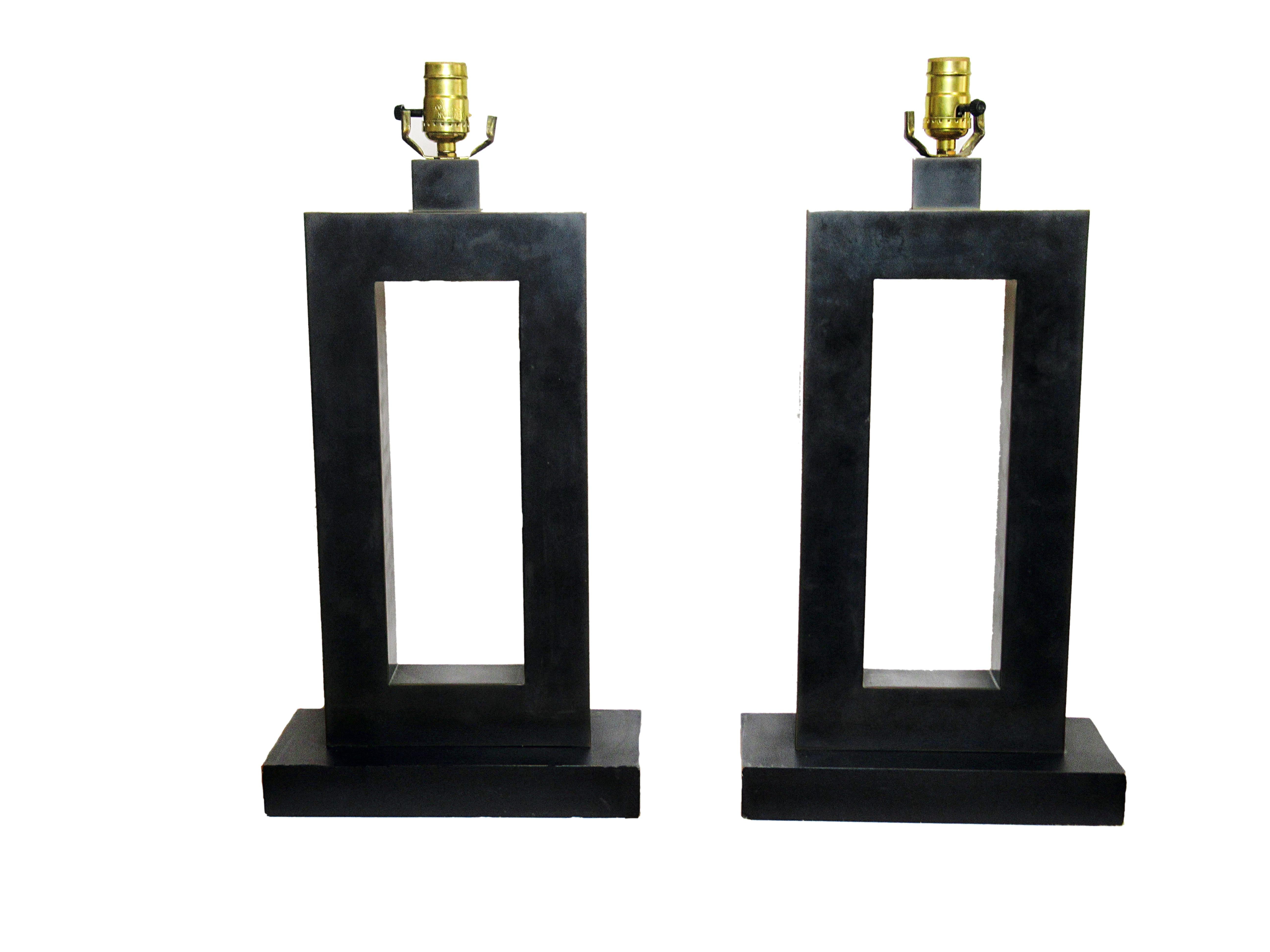 Pair of modern table lamps, Laurel Lamp Company, rubbed bronze finish, restored and rewired.
