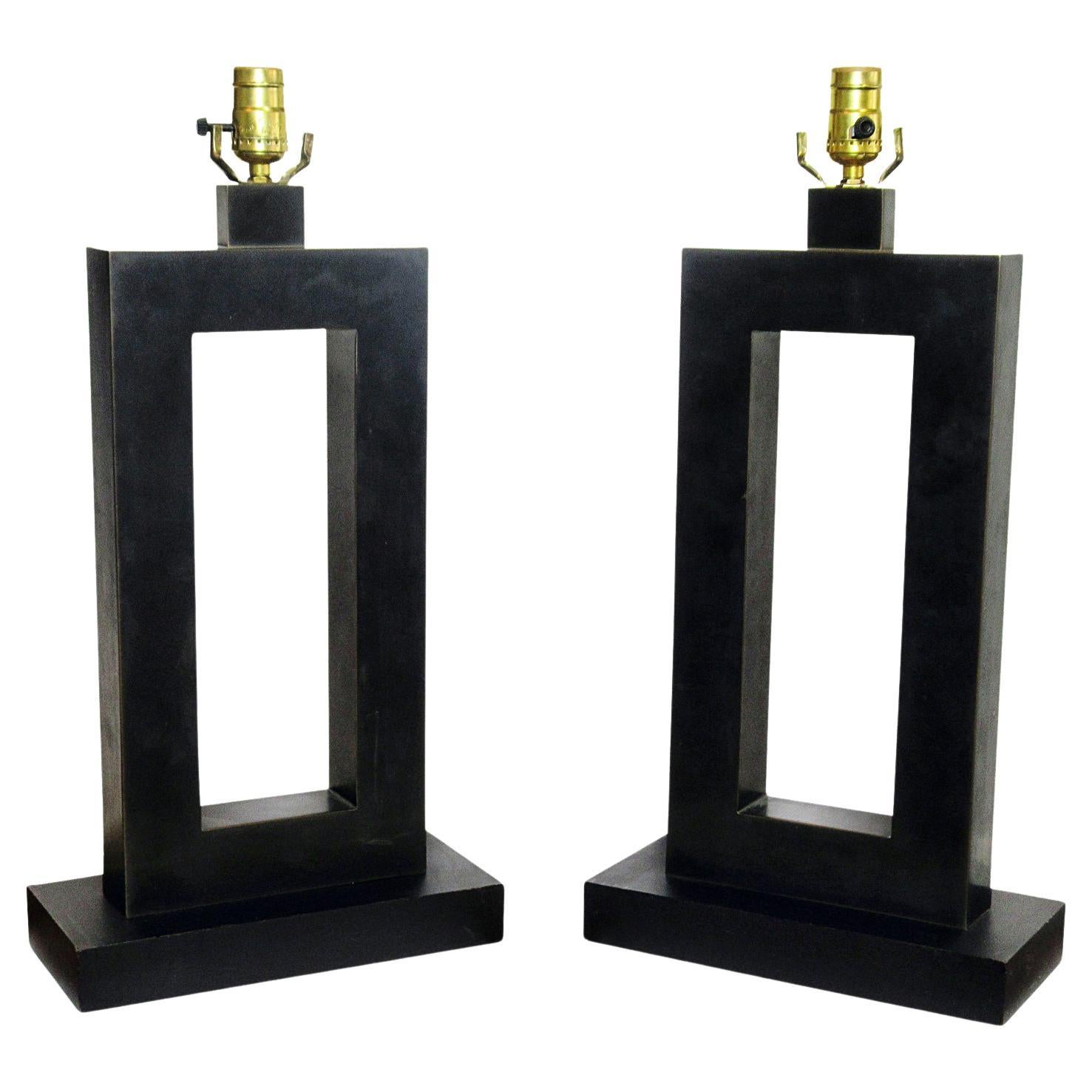 Pair of American Modern Rubbed Bronze Table Lamps, Laurel Lamp Company For Sale