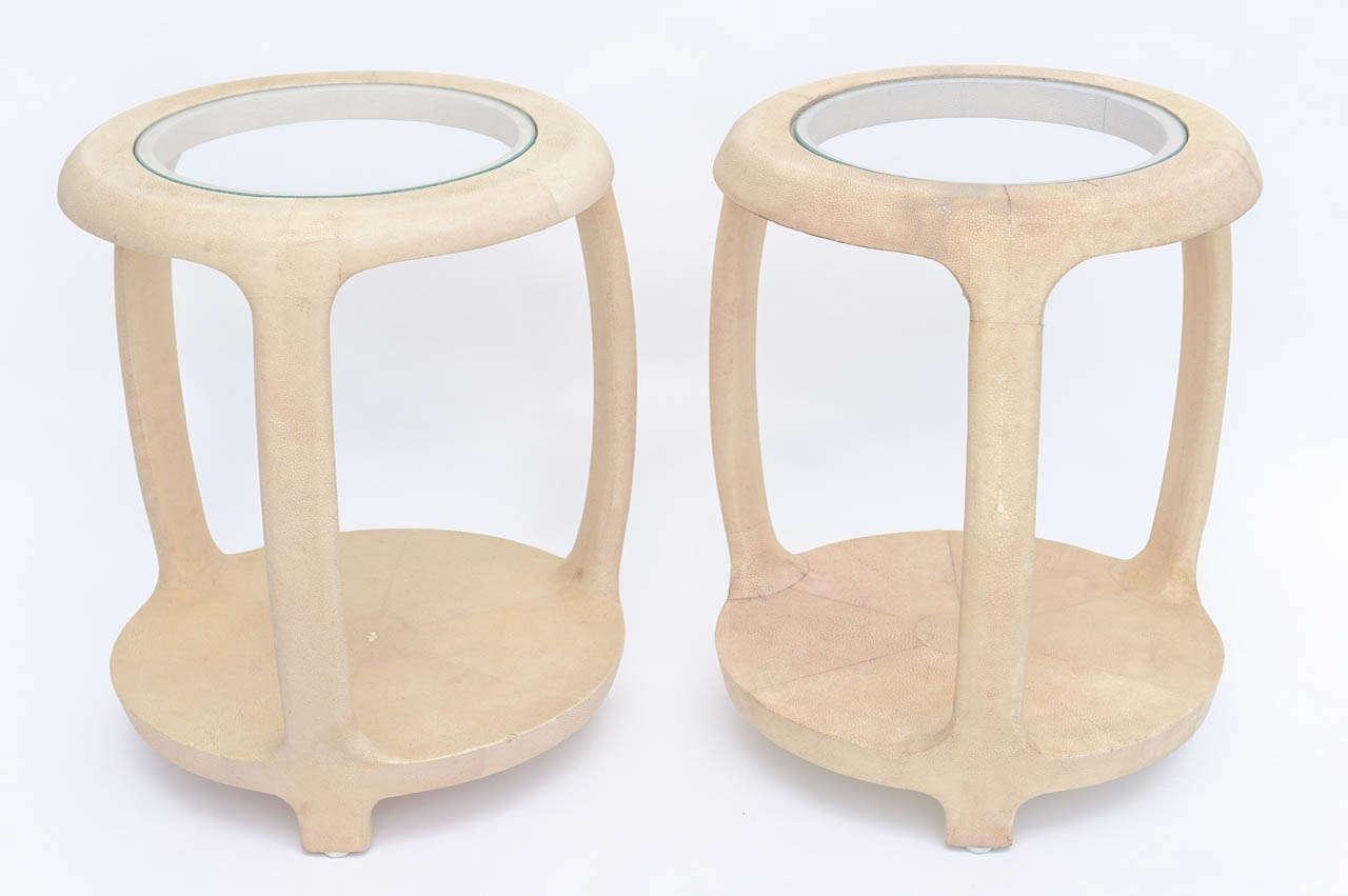 Pair of American Modern Shagreen and Glass Side Tables by Maitland-Smith 4