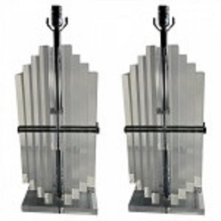 Coppia di lampade americane moderne impilate in lucite, Karl Springer,