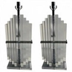 Pair of American Modern Stacked Lucite Lamps, Karl Springer