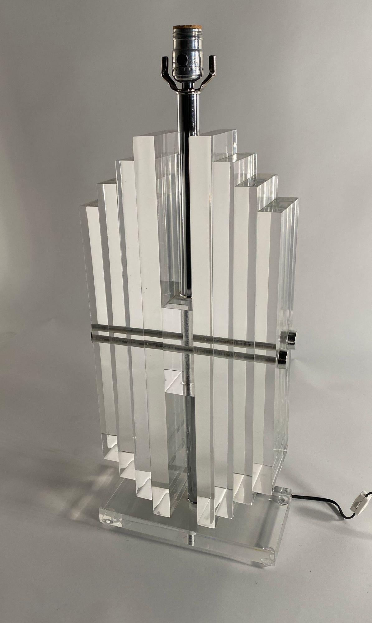 Late 20th Century Pair of American Modern Stacked Lucite Lamps, Karl Springer, For Sale