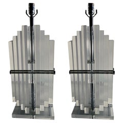 Pair of American Modern Stacked Lucite Lamps, Karl Springer,