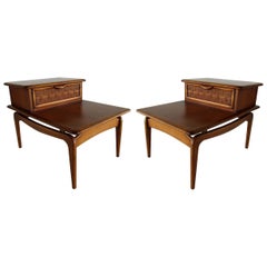 Pair of American Modern Walnut 2-Tier Nightstands, Lane Altavista