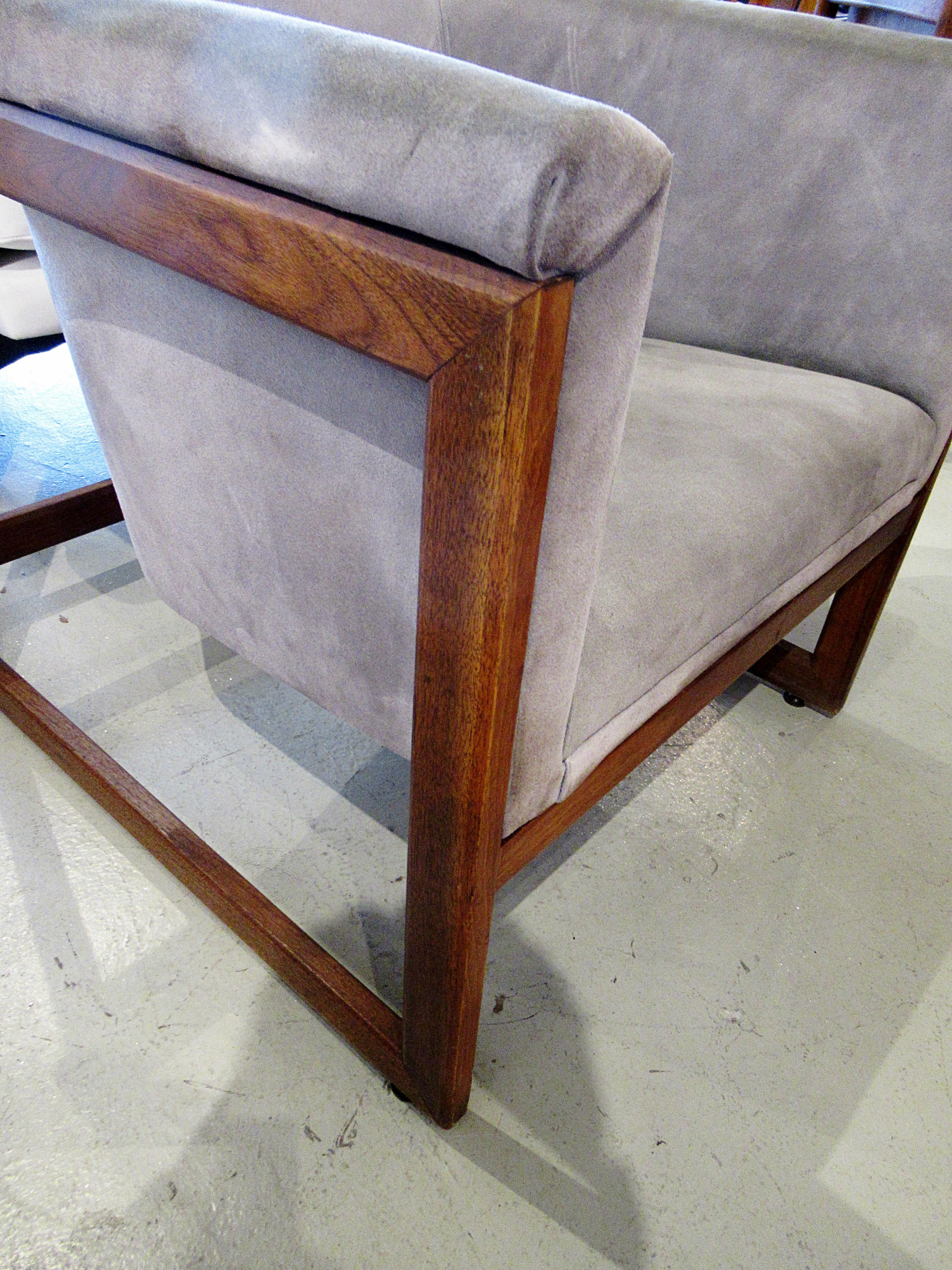 Pair of American Modern Walnut and Upholstered Armchairs 1