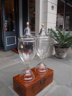 Pair of American Monumental Gilt Mount Hand Blown Apothecary Urns, Circa 1850