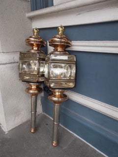 Pair of American Nickel Silver, Brass, and Copper Coach Lanterns, CT, Circa 1860