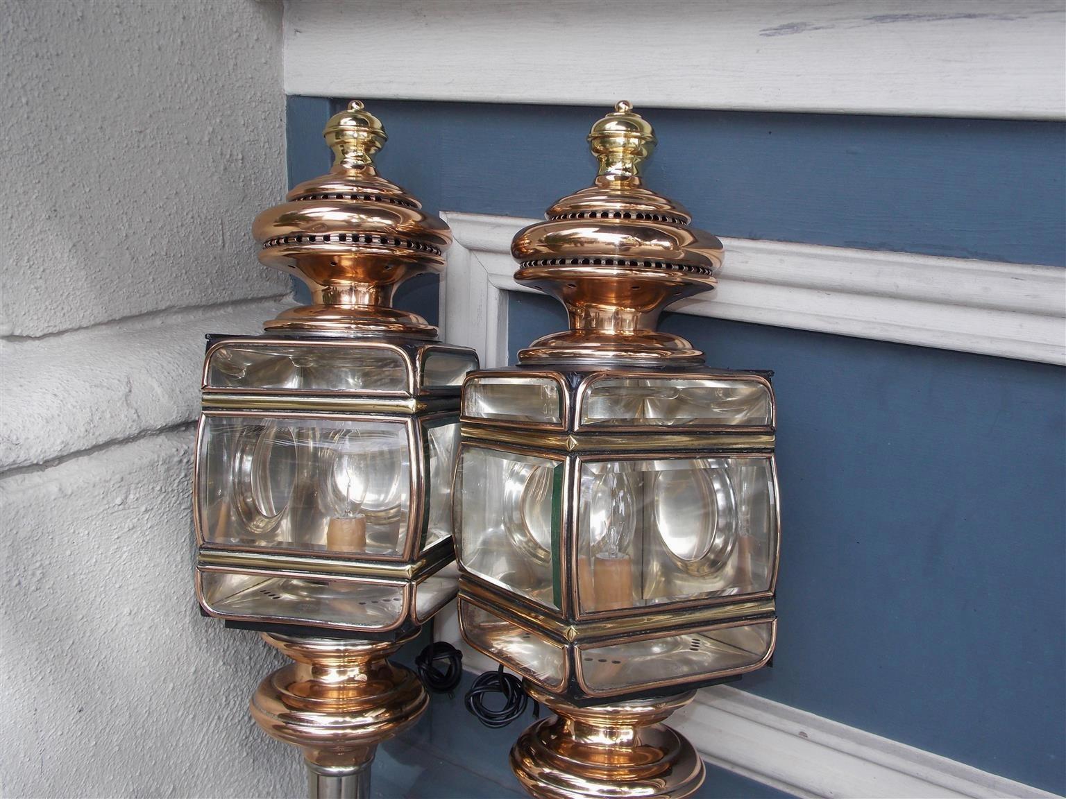 American Empire Pair of American Nickel Silver, Brass, and Copper Coach Lanterns, CT, Circa 1860