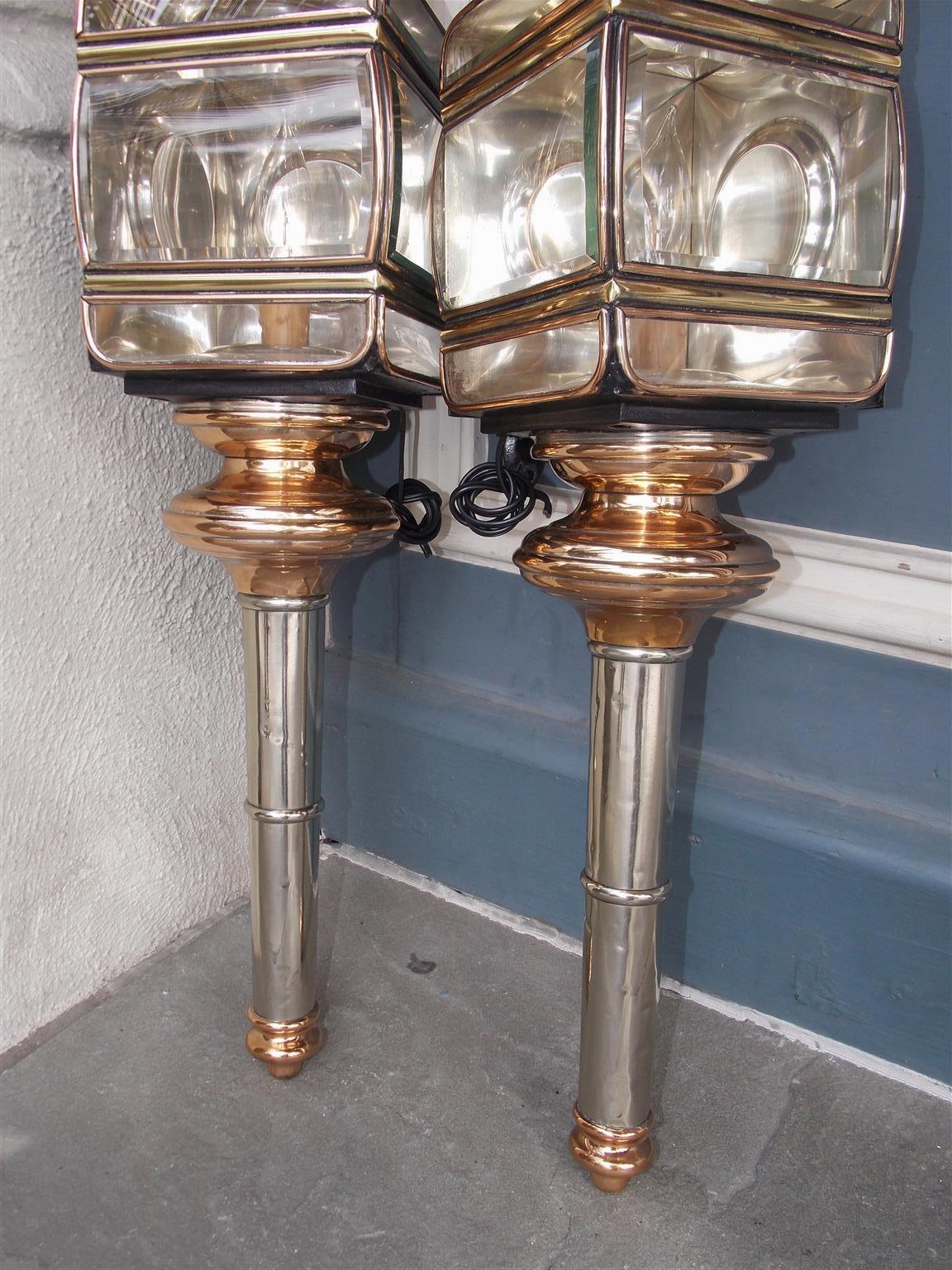 Cast Pair of American Nickel Silver, Brass, and Copper Coach Lanterns, CT, Circa 1860