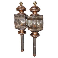 Pair of American Nickel Silver, Brass, and Copper Coach Lanterns, CT, Circa 1860