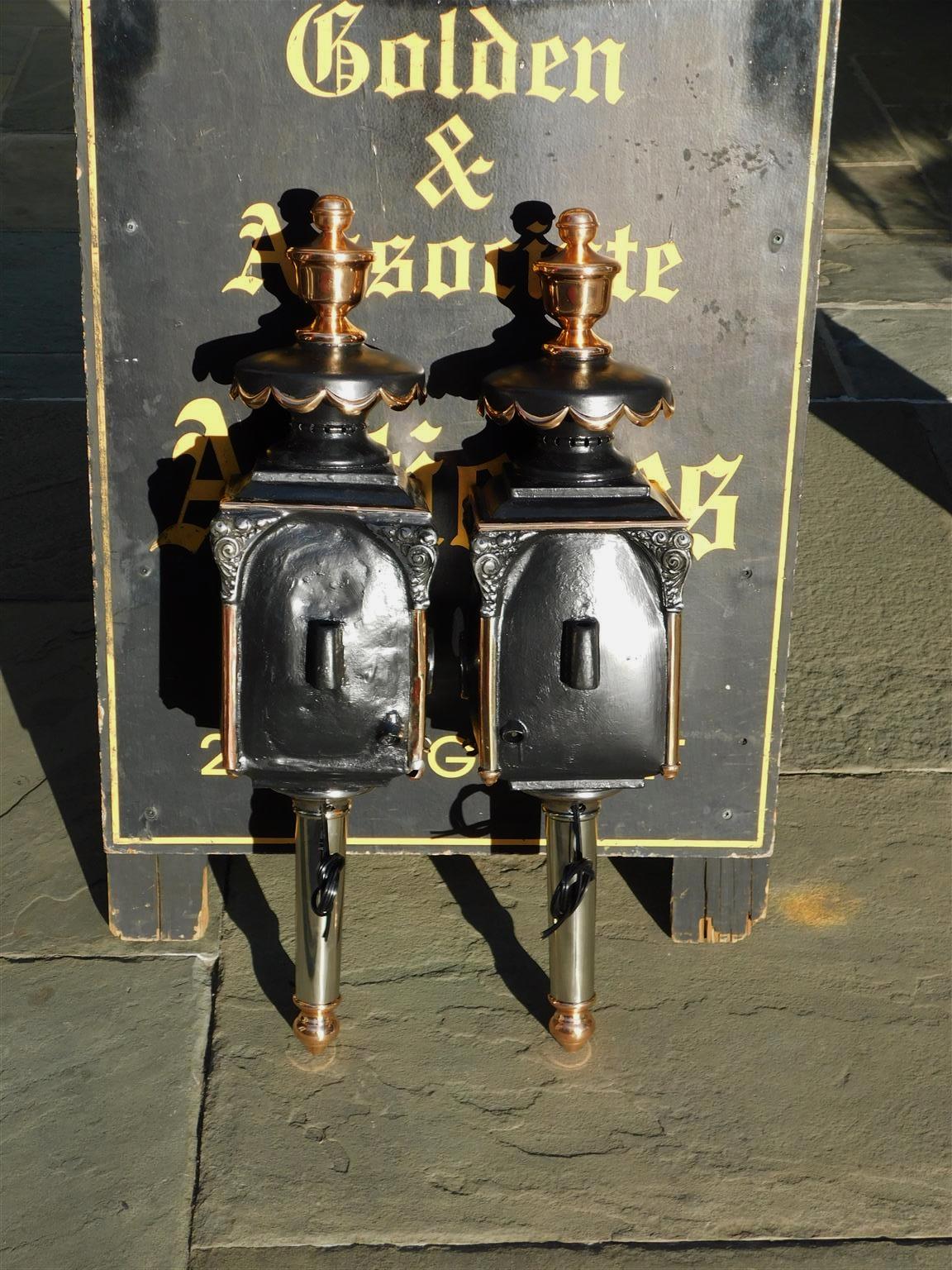 Pair of American Nickel Silver & Brass Coach Lanterns, Rochester, NY. C. 1830 For Sale 5
