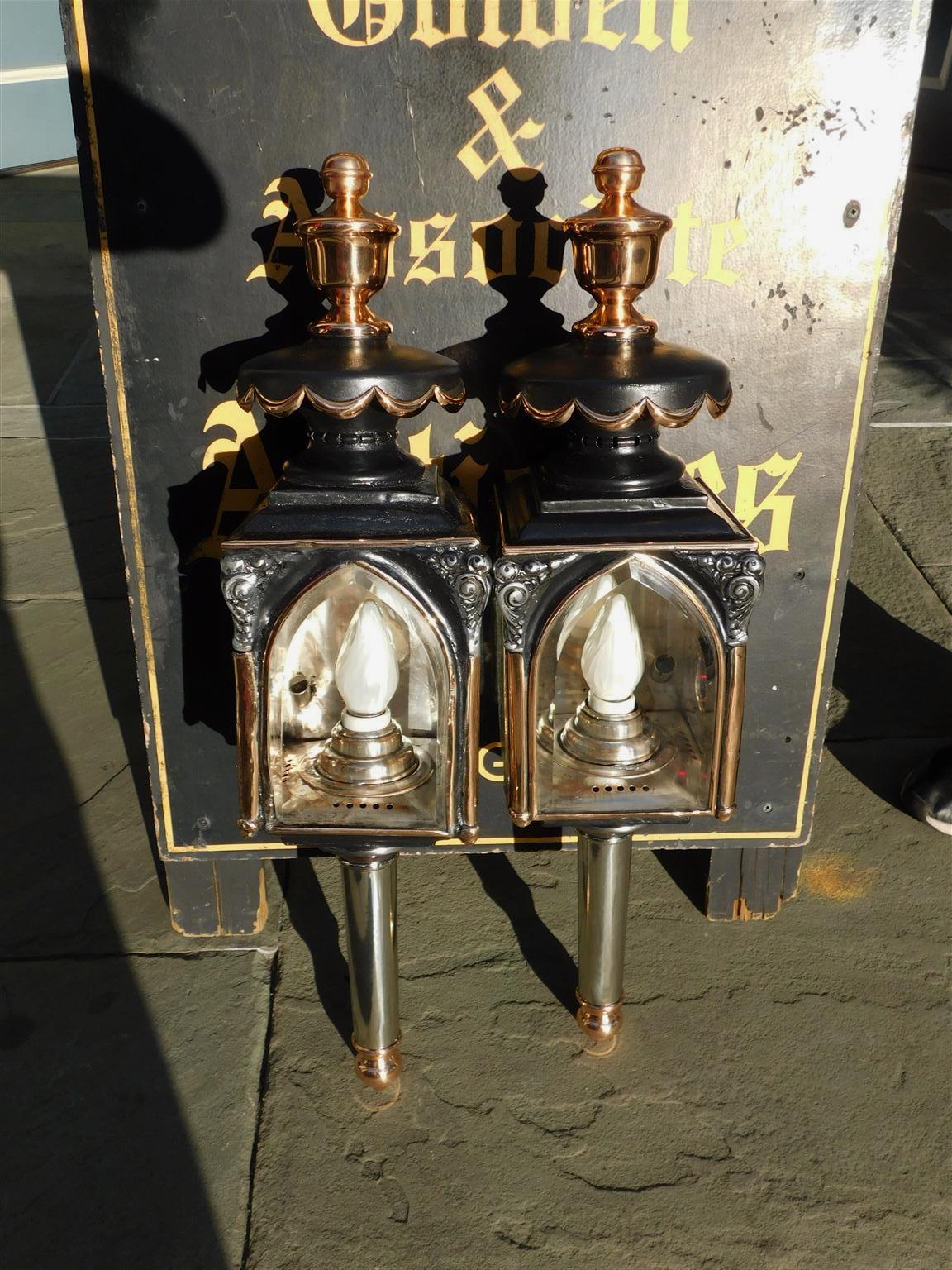 Pair of American Nickel Silver & Brass Coach Lanterns, Rochester, NY. C. 1830 For Sale 1