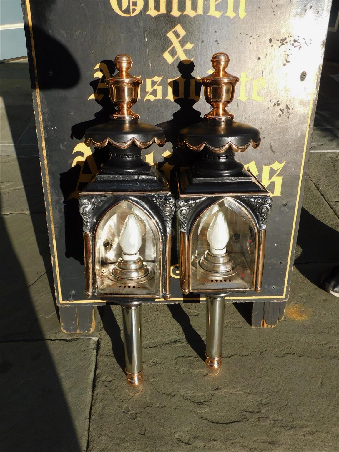 Pair of American Nickel Silver & Brass Coach Lanterns, Rochester, NY. C. 1830 For Sale 2