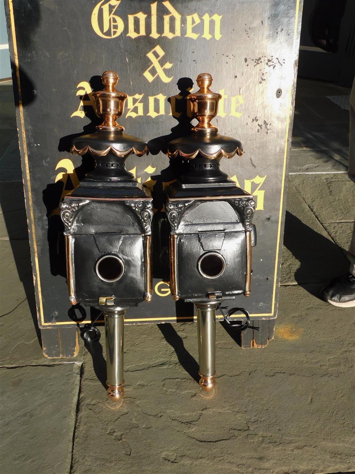 Pair of American Nickel Silver & Brass Coach Lanterns, Rochester, NY. C. 1830 For Sale 3
