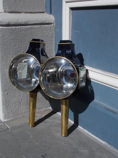 Pair of American Nickel Silver & Brass Coach Lanterns with Beveled Glass, C 1840