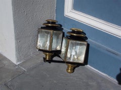 Pair of American Nickel Silver & Brass Coach Lanterns with Beveled Glass, C 1850