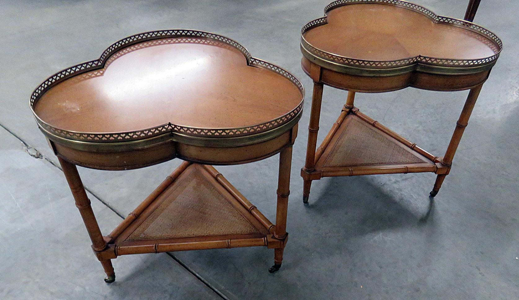 Pair of French Louis XVI Style Walnut Faux Bamboo Side Tables With Brass Gallery 1