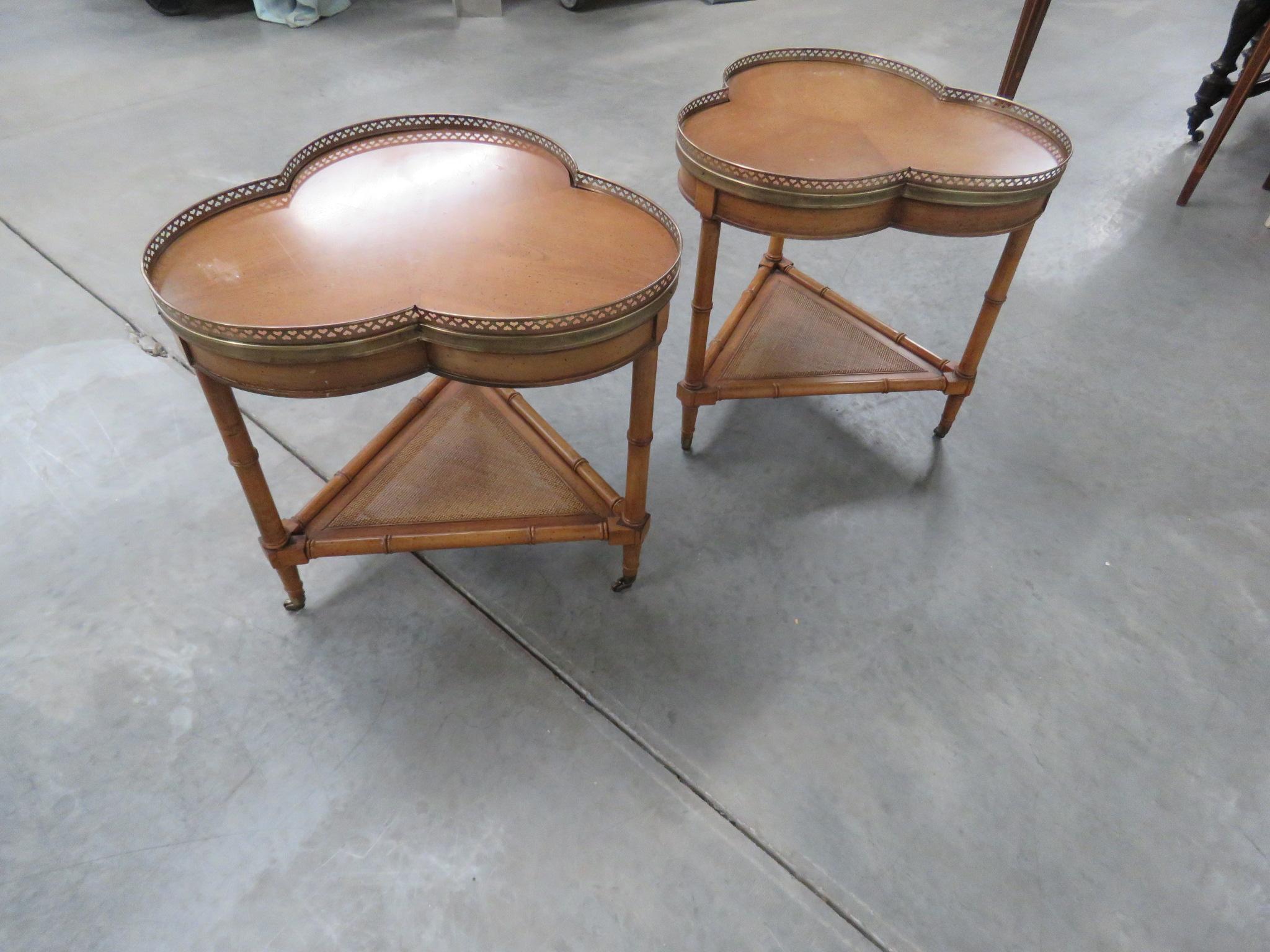 Pair of French Louis XVI Style Walnut Faux Bamboo Side Tables With Brass Gallery 2