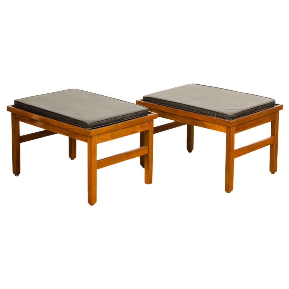A pair of  American of Martinsville Benches, with Original Leather Seat, 1950s.